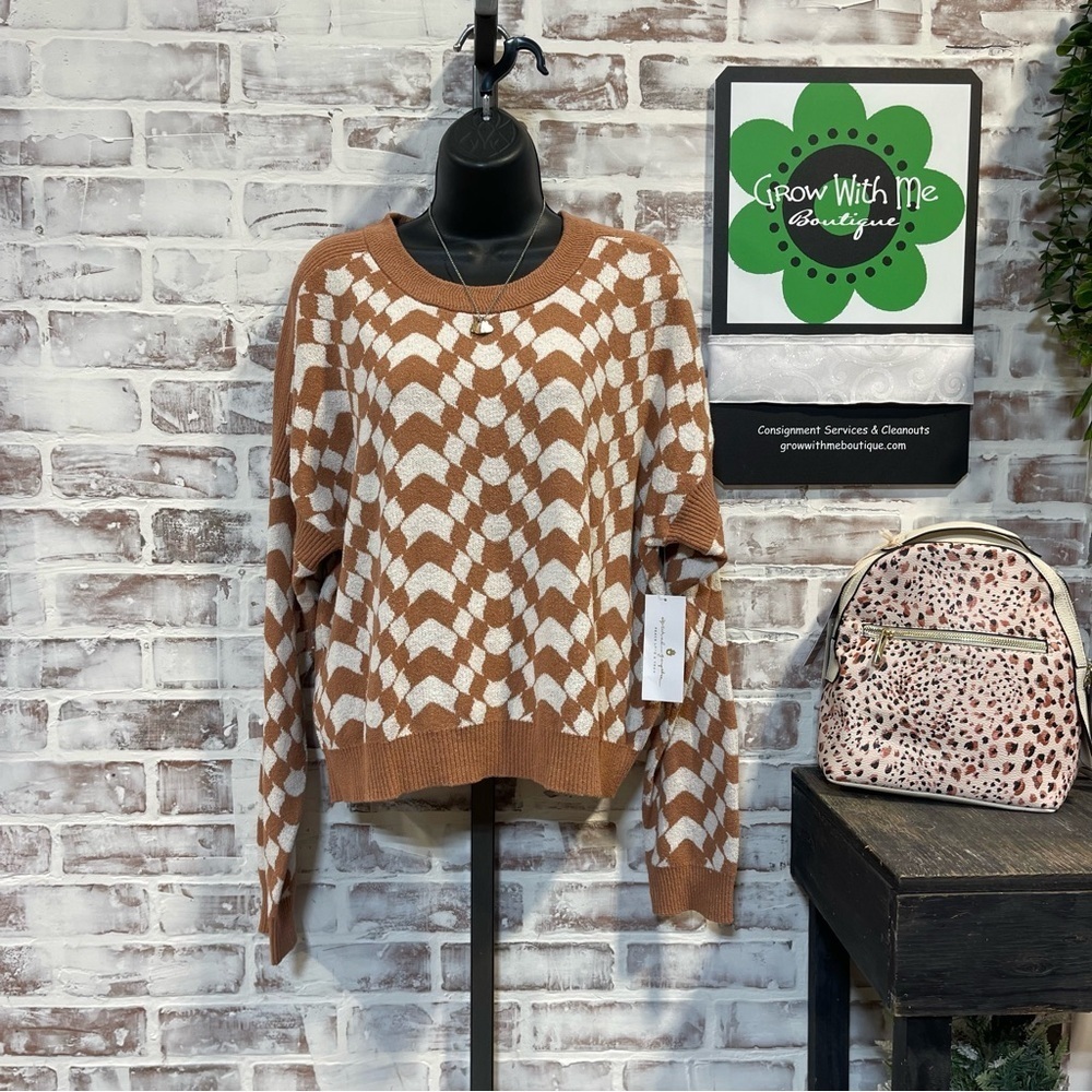 Spiritual gangster sweater Brown White Chevron checked Sweater women’s large